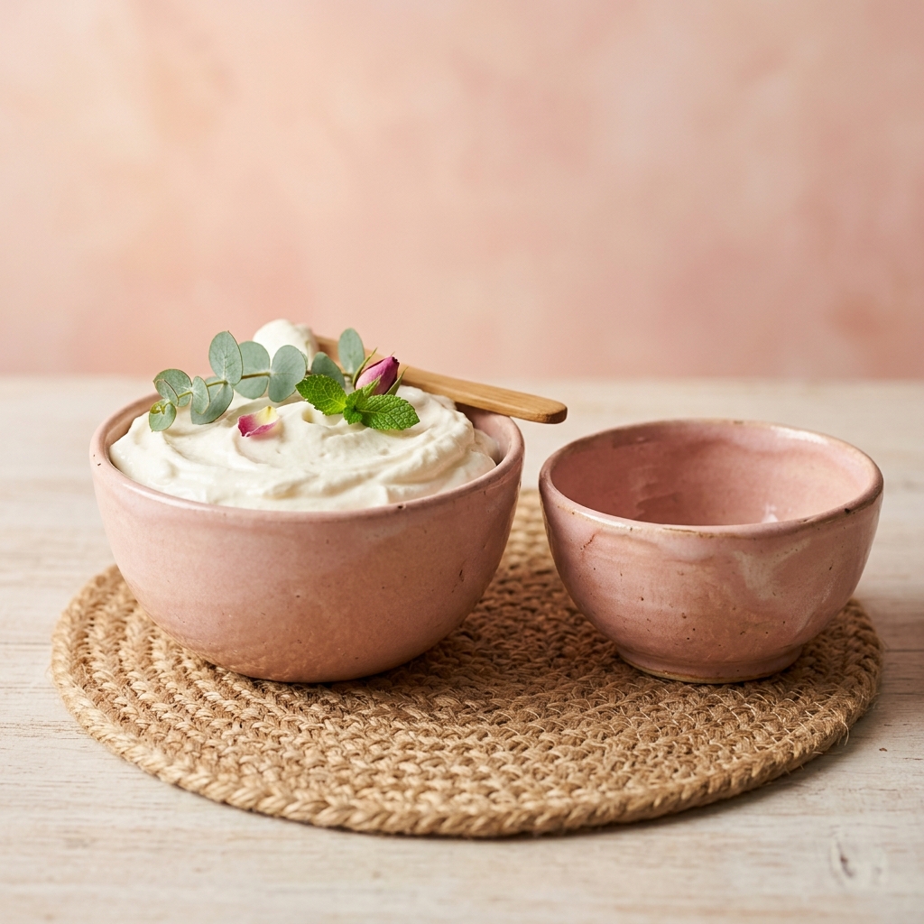Handmade ceramic bowls with botanical whipped cream